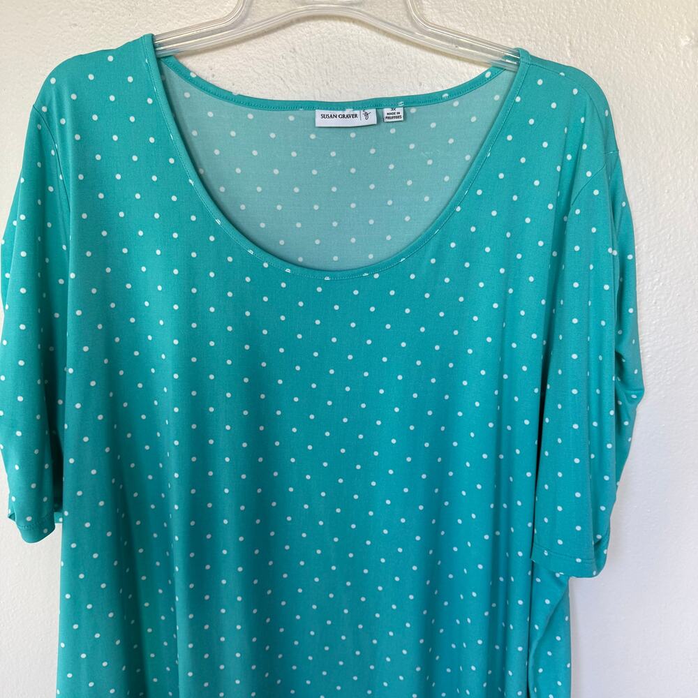 Susan Graver turquoise white polka dot pattern scoop neck top Size 3X - Picture 3 of 9